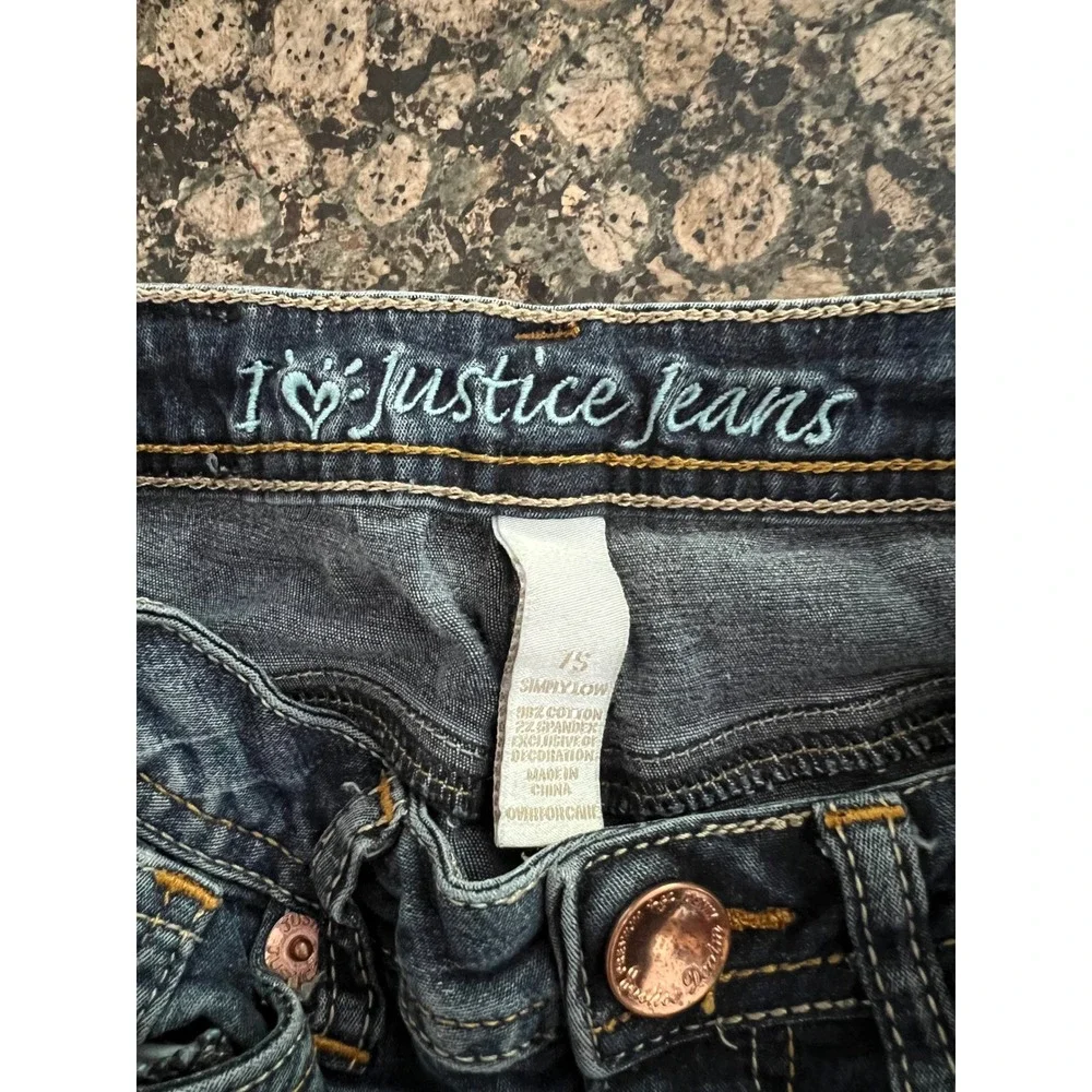 Justice Girls Simply Low Skinny Jeans Dark Wash Denim Rose Gold Hardware Size 7S